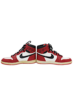 1985 Michael Jordan Chicago Bulls Dual-Autographed "Air Jordan 1" Shoes (Full JSA • Ball Boy LOA)