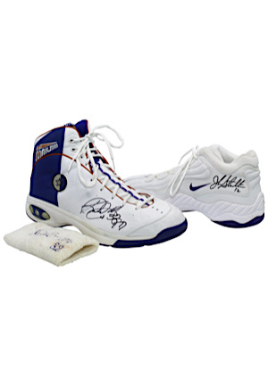 Karl Malone & John Stockton Utah Jazz Game-Used & Autographed Single Shoes (2)(Ball Boy LOA)