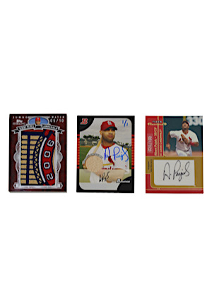 Albert Pujols Autographed Cards With Jersey & Bat Swatches (3)