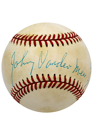 Johnny Vander Meer Single-Signed & Inscribed Back-To-Back No Hitter Dates ONL Baseball