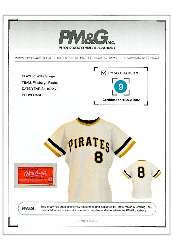 1968 Willie Stargell Autographed Game Used Pittsburgh Pirates Home Jersey  Graded A9