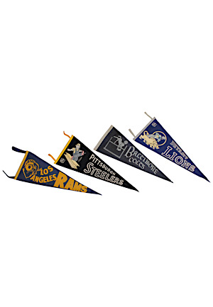 Circa Late 1950s Grouping Of Vintage NFL Pennants - Lions, Colts, Steelers & Rams (4)
