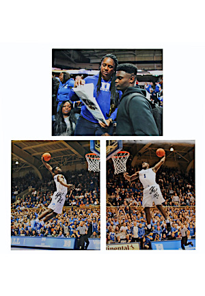 Two Zion Williamson Duke Blue Devils Autographed Pictures (2)(Picture Of Zion Signing)