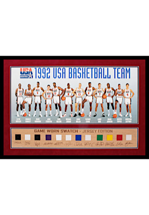 1992 USA Mens Olympic Basketball "Dream Team" Game-Used Jersey Swatch Display