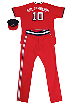 2017 Edwin Encarnacion Cleveland Indians Game-Used & Autographed Uniform & Cap (3)(MLB Authenticated)