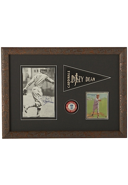 Dizzy Dean Autographed Photo Framed Display With 1933 Goudey Rookie Card