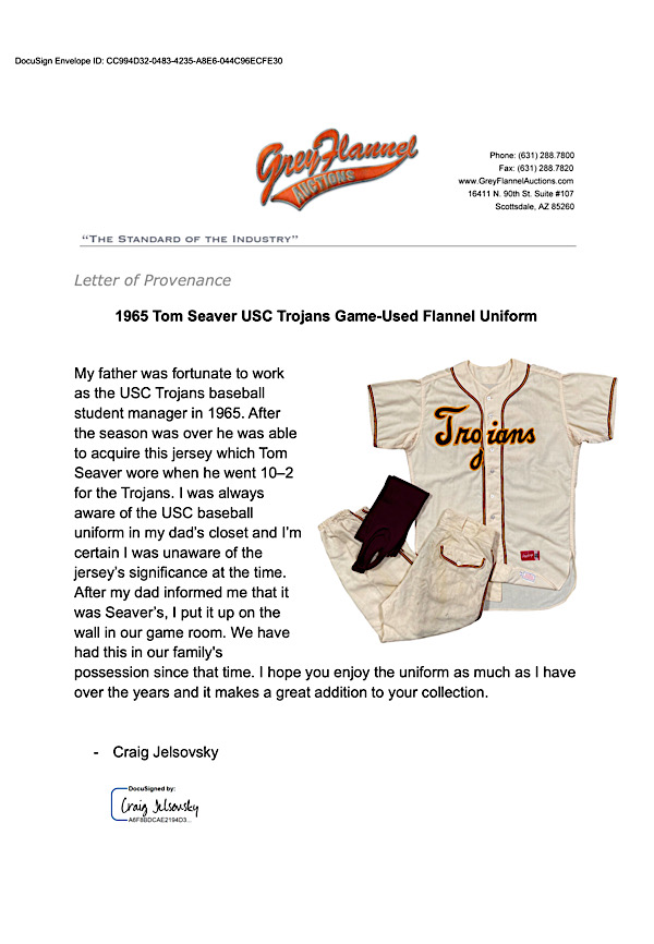 Lot Detail - 1965 Tom Seaver USC Trojans Game-Used Flannel Uniform (2)(Only  One Known & Hobby Fresh • Sourced From Team's Student Manager)