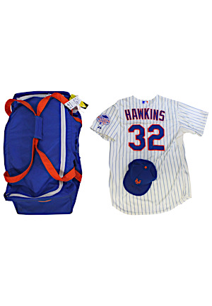 2013 LaTroy Hawkins New York Mets Game-Used Home Jersey, Autographed Cap & Team Travel Bag (3)(Hawkins LOAs)