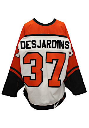 Late 1990s Eric Desjardins Philadelphia Flyers Game-Used & Autographed Jersey