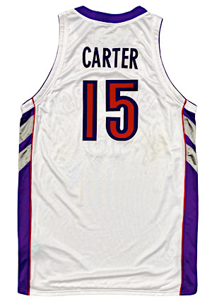 2001-02 Vince Carter Toronto Raptors Game-Used & Signed Home Jersey (Sourced From Assistant Coach)