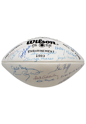 1983 Hall Of Fame Enshrinement Multi-Signed White Panel Football Loaded With 33 Signatures (Full PSA/DNA)