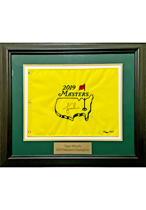 2019 Tiger Woods Autographed Masters Flag Display (UDA Hologram)