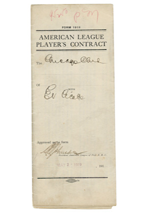 1919 Eddie Cicotte Chicago White Sox Autographed American League Players Contract (Historic "Black Sox" Scandal • JSA)