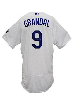 2017 Yasmani Grandal Los Angeles Dodgers Game-Used & Autographed Home Jersey (MLB Authenticated)