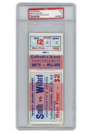 1913 Smith vs. Willard Full Ticket & 1934 Baer vs. Carnera Braddock vs. Griffin Ticket Stub (2 • PSA/DNA)