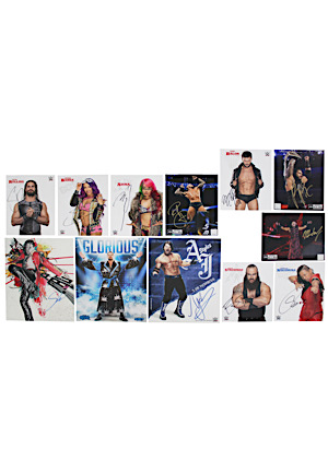 Grouping Of WWE Autographed Photos Including Roman Reigns, Randy Orton, Matt Hardy, AJ Styles & More (12)