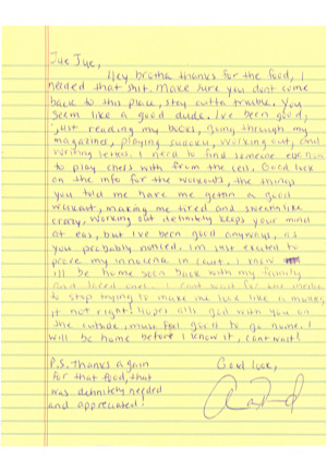 Aaron Hernandez Handwritten & Autographed Letter From Prison
