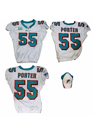 2007-09 Joey Porter Miami Dolphins Game-Used Jerseys & Cap (4)(Dolphins COA • PSA/DNA)