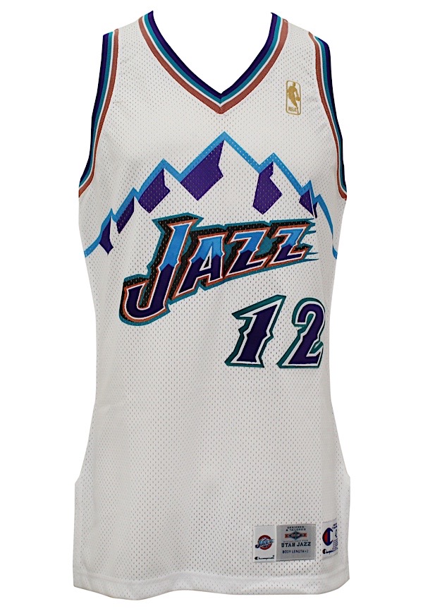 1997-98 John Stockton Signed Game Issued Utah Jazz Jersey., Lot #83238