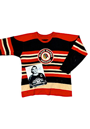 Early 1950s Bill Gadsby Chicago Blackhawks Game-Used Wool Captains Sweater (Photo-Matched • Very Scarce)