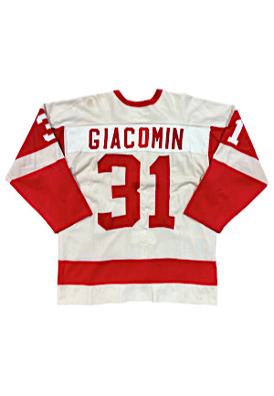 Late 1970s Eddie Giacomin Detroit Red Wings Game-Used & Signed Jersey (Repairs)