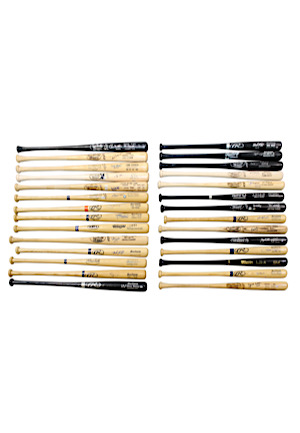 Large Grouping Of Autographed Game Model Bats Including Aaron, Yaz, Yount & More (28)