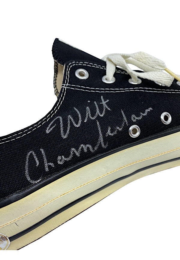 Wilt Chamberlain and Bill Russell Signed Shoe.  Basketball