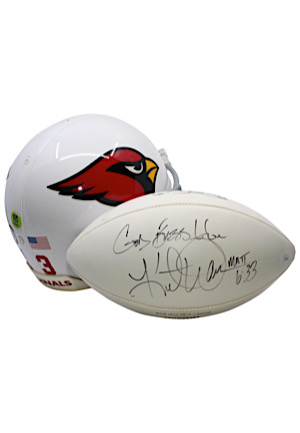 2009 Kurt Warner Arizona Cardinals Super Bowl XLIII Game-Issued Helmet & Autographed Football (2)(Cardinals COA)