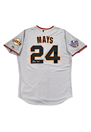 2010 Willie Mays San Francisco Giants Autographed Team-Issued Road Jersey (World Series Patch • Full JSA Graded 9)