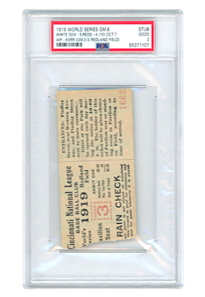 1919 Chicago White Sox vs. Cincinnati Reds World Series Game 6 Ticket Stub (PSA GOOD 2 • Pop 1 With Only 2 Higher • Black Sox Scandal Season)