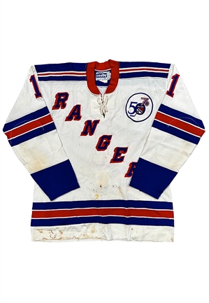 1975-76 Eddie Giacomin NY Rangers Game-Used Jersey (Giacomin LOA • Possible Last Rangers Jersey • Rare 50th Patch)
