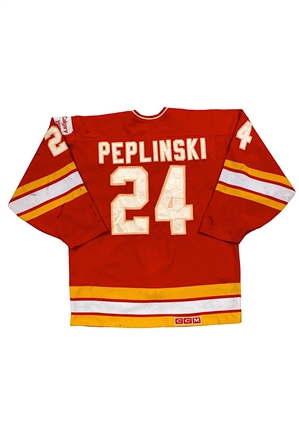 1987-88 Jim Peplinski Calgary Flames Game-Used Jersey (Photo-Matched • Repairs)