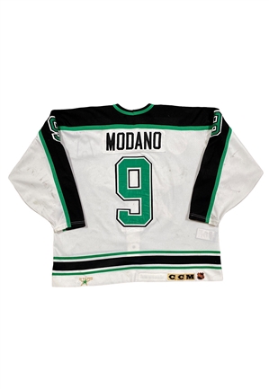 1992-93 Mike Modano Minnesota North Stars Game-Used Jersey (Team Set Tag • Team Repairs)