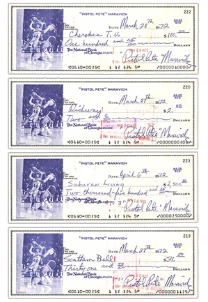 1972 Pete Maravich Signed Picture Checks (4)(Maravich Family LOA)