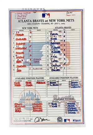 7/7/2003 NY Mets vs. Atlanta Braves Lineup Card (MLB Auth)