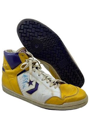 Late 1980s Magic Johnson LA Lakers Game-Used & Autographed Shoes (Inscribed To "The Hard Rock Cafe” • JSA)