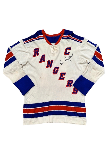 Early 1970s Vic Hadfield NY Rangers Game-Used & Autographed Jersey (Very Rare • Team Repairs • JSA)