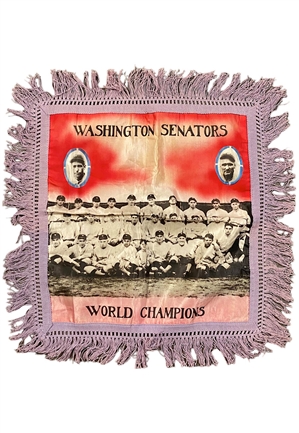 1924 World Championship Washington Nationals Silk Pillowcase Featuring Walter Johnson & Others (Incredible Condition • Exceedingly Rare)