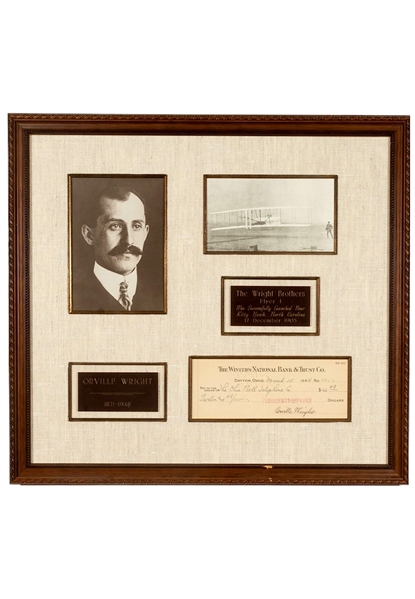 Orville Wright Signed Check Framed With Photos
