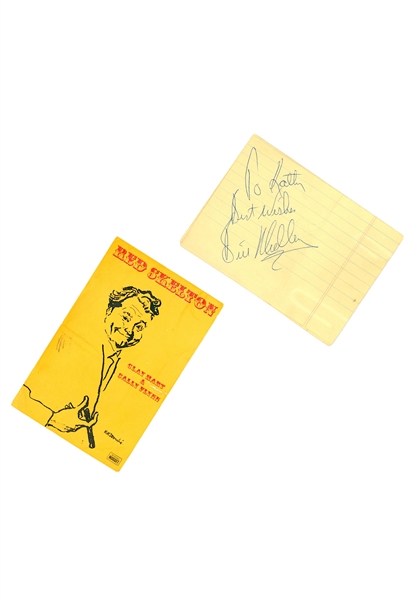 Red Skelton Signed John Ascuagas Nugget Postcard and Bill Medley Signed Notepad Paper (Personalized Autographs)