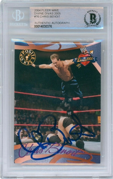 2004 Chris Benoit #76 Fleer WWE Signed Card (Beckett)