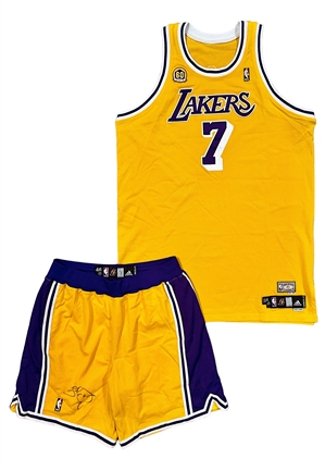 2007-08 Lamar Odom LA Lakers Game-Used & Autographed Hardwood Classics Uniform (2)(Photo-Matched)