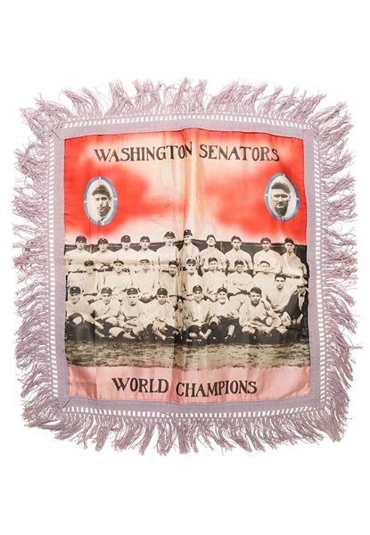 1924 World Championship Washington Nationals Silk Pillowcase Featuring Walter Johnson & Others (Incredible Condition • Exceedingly Rare)