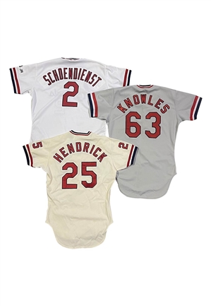 Late 1970s/Early 1980s St. Louis Cardinals Game-Used Jersey Lot Including - Knowles, Hendrick & Schoendienst (3)(2 Autographed Jerseys)