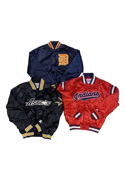 1990s Player-Worn Baseball Warmup Jacket Lot Including - Tigers, Astros, & Indians with Whitaker, Bogar & Wilson (3)