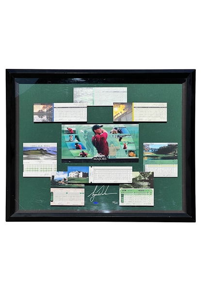 Tiger Woods Framed & Autographed Majors Scorecards Display (UDA • 34/100)