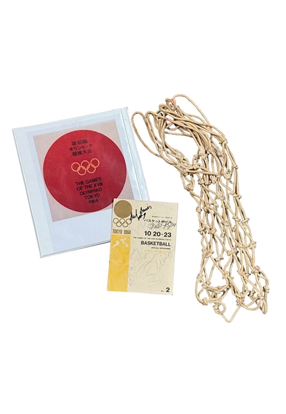 1964 Tokyo Olympics Game-Used Gold Medal Game Net, USA Team Signed Program & Accompanying Ticket Stubs (12) 