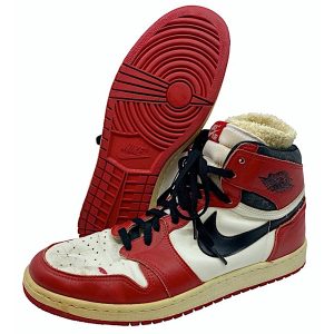 Michael Jordan's game-worn, autographed rookie Air Jordan 1 shoes