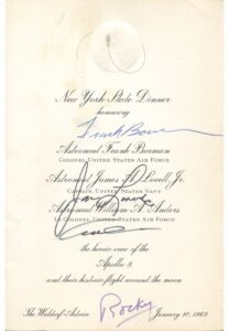 1/10/1969 Apollo 8 Crew Autographed Menu from New York State Dinner