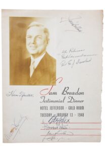 1/13/1948 Sam Breadon Testimonial Dinner Program Page Signed by Jim Bottomley & Others